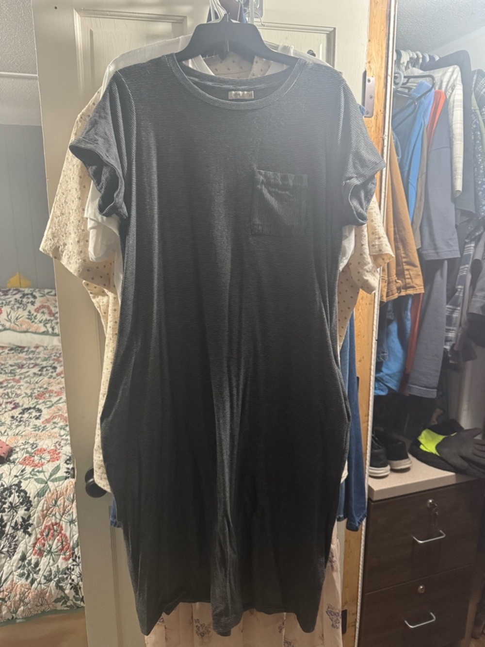 Black Maxi T-Shirt Dress with Pocket - Women